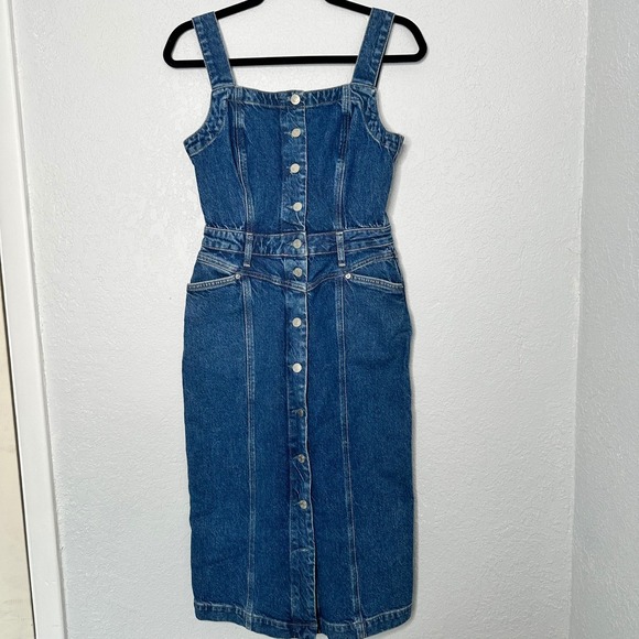NWT Rails Denim Dress Button Front Midi Jean Dress with Pockets Blue Size S - Picture 1 of 8